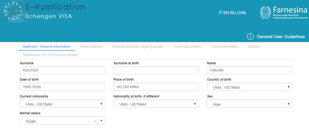 Bạn sẽ cần điền các thông tin cá nhân vào tờ form online xin visa Ý