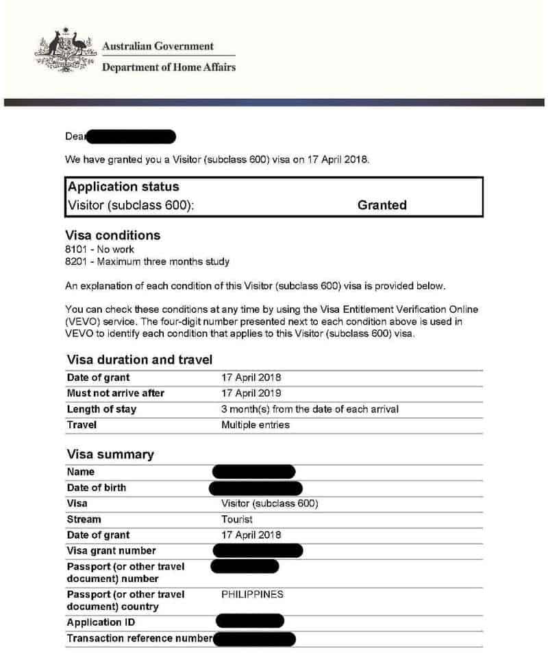 Thông tin tờ biểu mẫu visa Úc